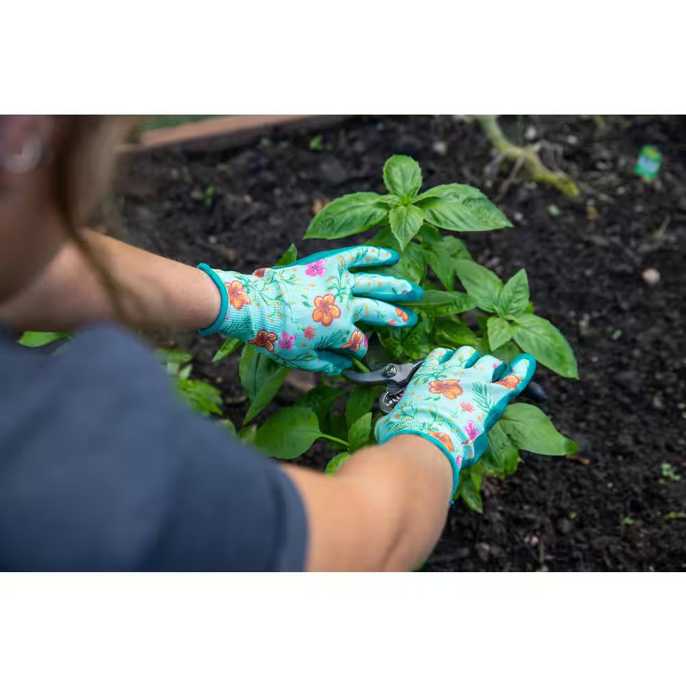 Ladies Large Size Nitrile Grip Garden Gloves for Gardening Yard Work Planting