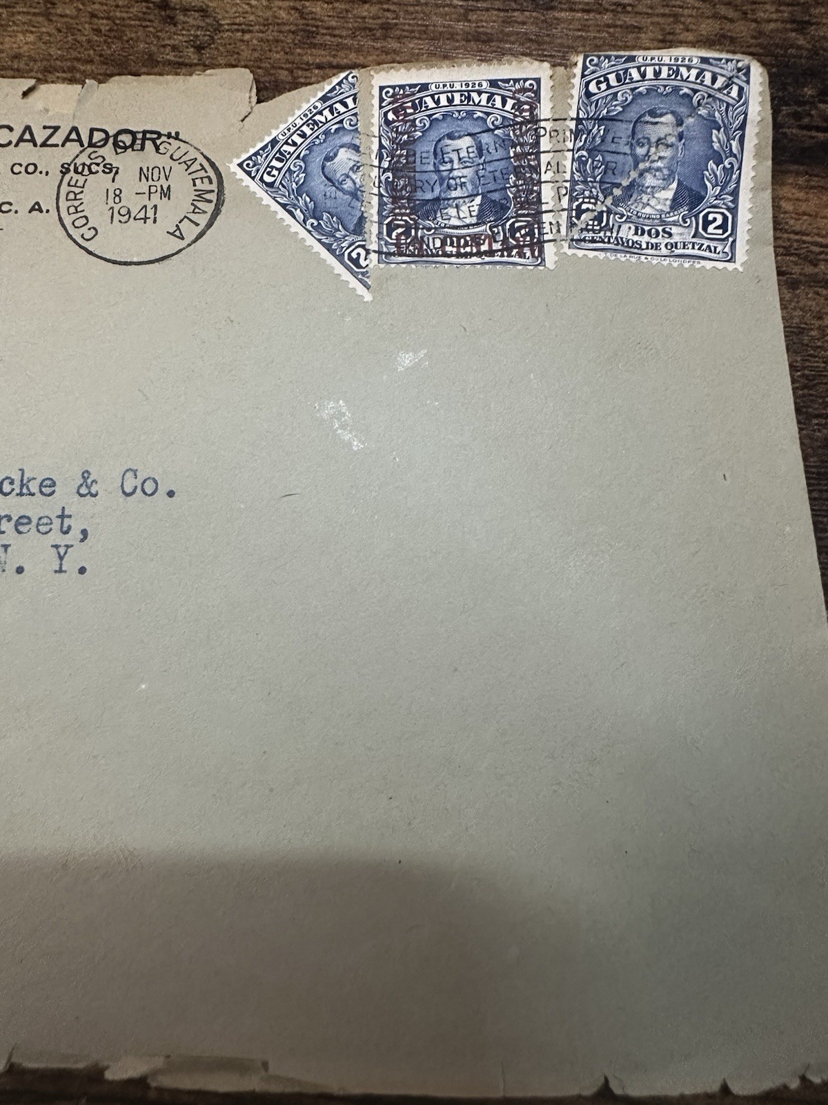 1941 Guatemala Cover to New York USA Commercial Mail