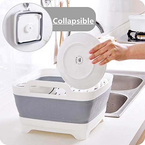 2.4 Gal(9L) Collapsible Dish Basin with Drain Plug,Space Saving Multiuse Gray