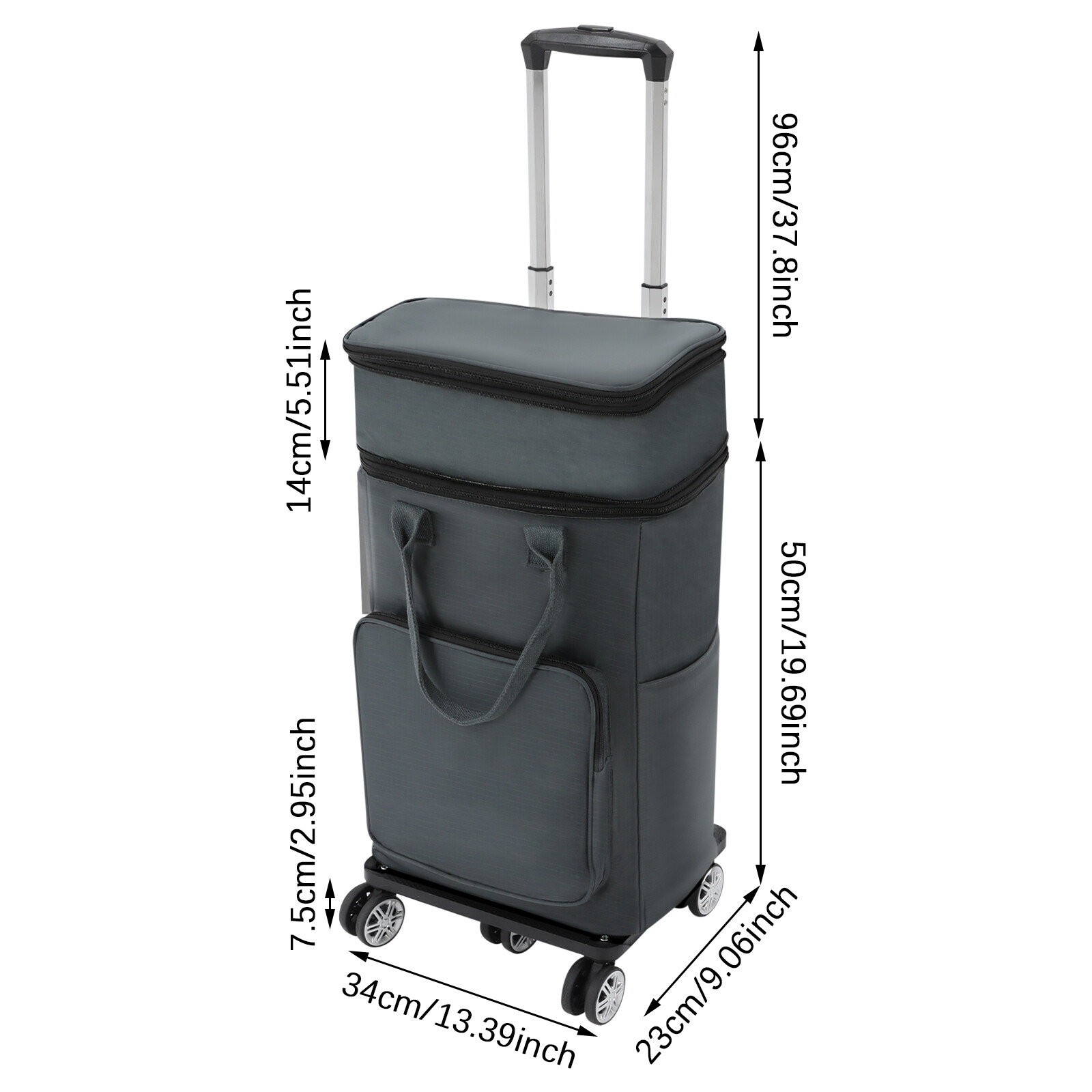 Foldable Trolley Shopping Cart with Telescopic Handle & Waterproof Bag - Gray