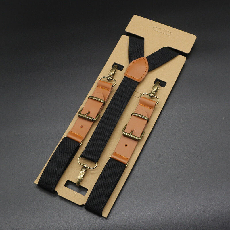 Adjustable Men's Suspenders Leather Elastic Y-Shaped Braces Hooks Pants Braces