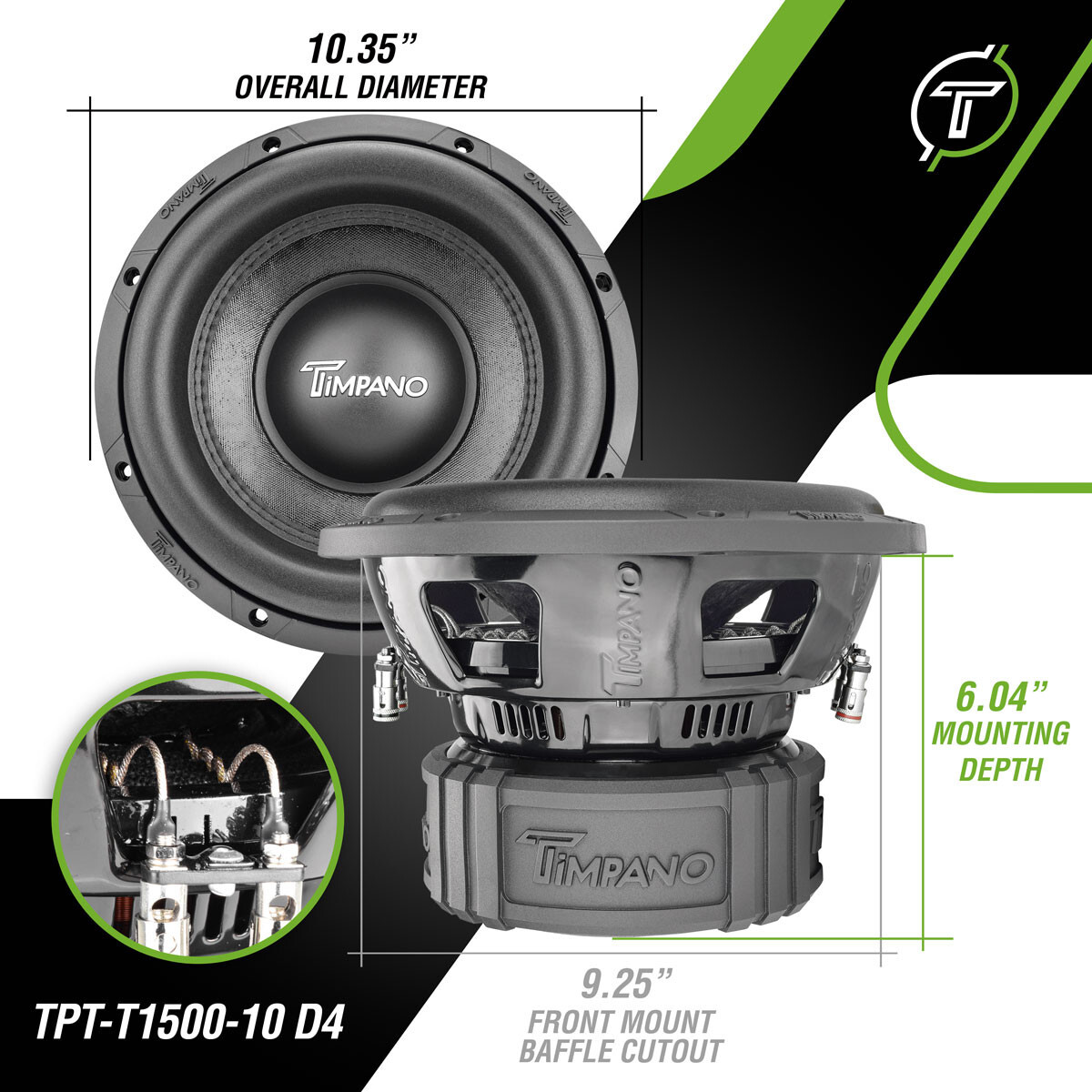 2x Timpano 10" Car Audio Subwoofer 1500 Watts T1500-10 Dual 4 Ohms Daily Banger