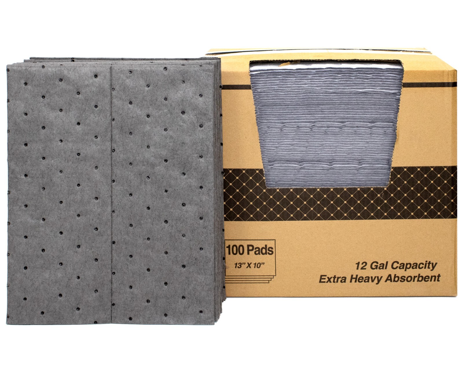 Heavyweight Universal Oil-Absorbing Pads (Grey) 10 inch x 13 inch - Pack of 100