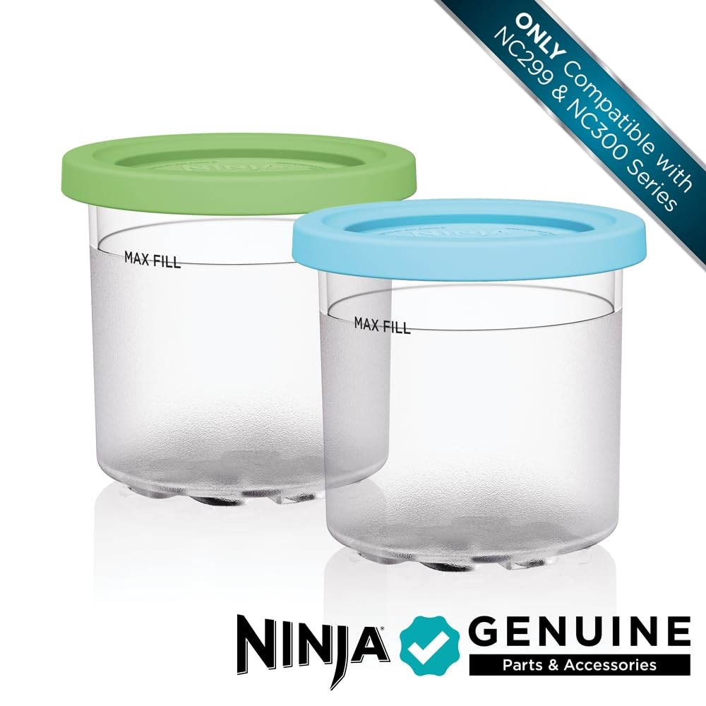 Ninja CREAMi Pints 2 Pack, Compatible with NC299AMZ & NC300s CREAMi Lime/Aqua