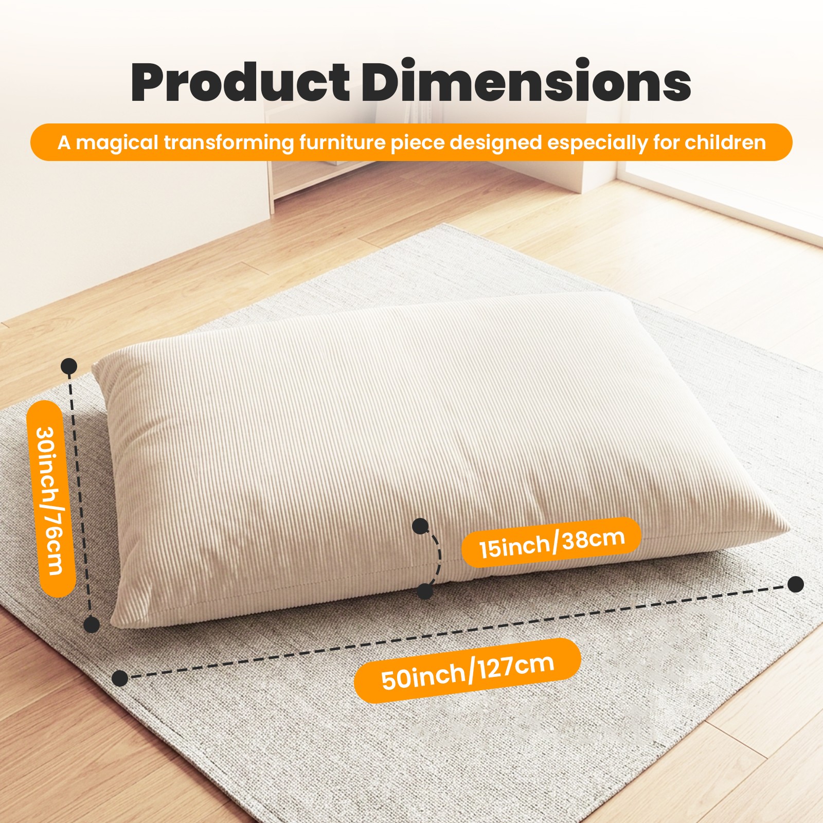 3 in 1 Kids Bean Bag Chair Bed, Convertible Chair Folds from Bean Bag to Lounger