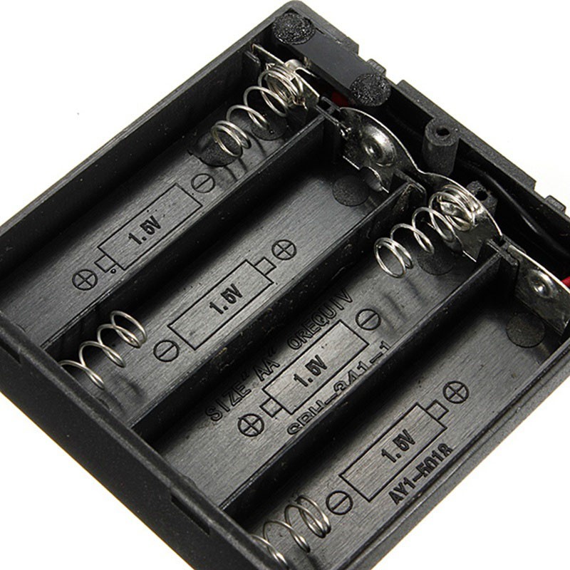 4-AA Slots Battery Spring Clip 6V Holder Case Plastic With On/Off Switch and Lid