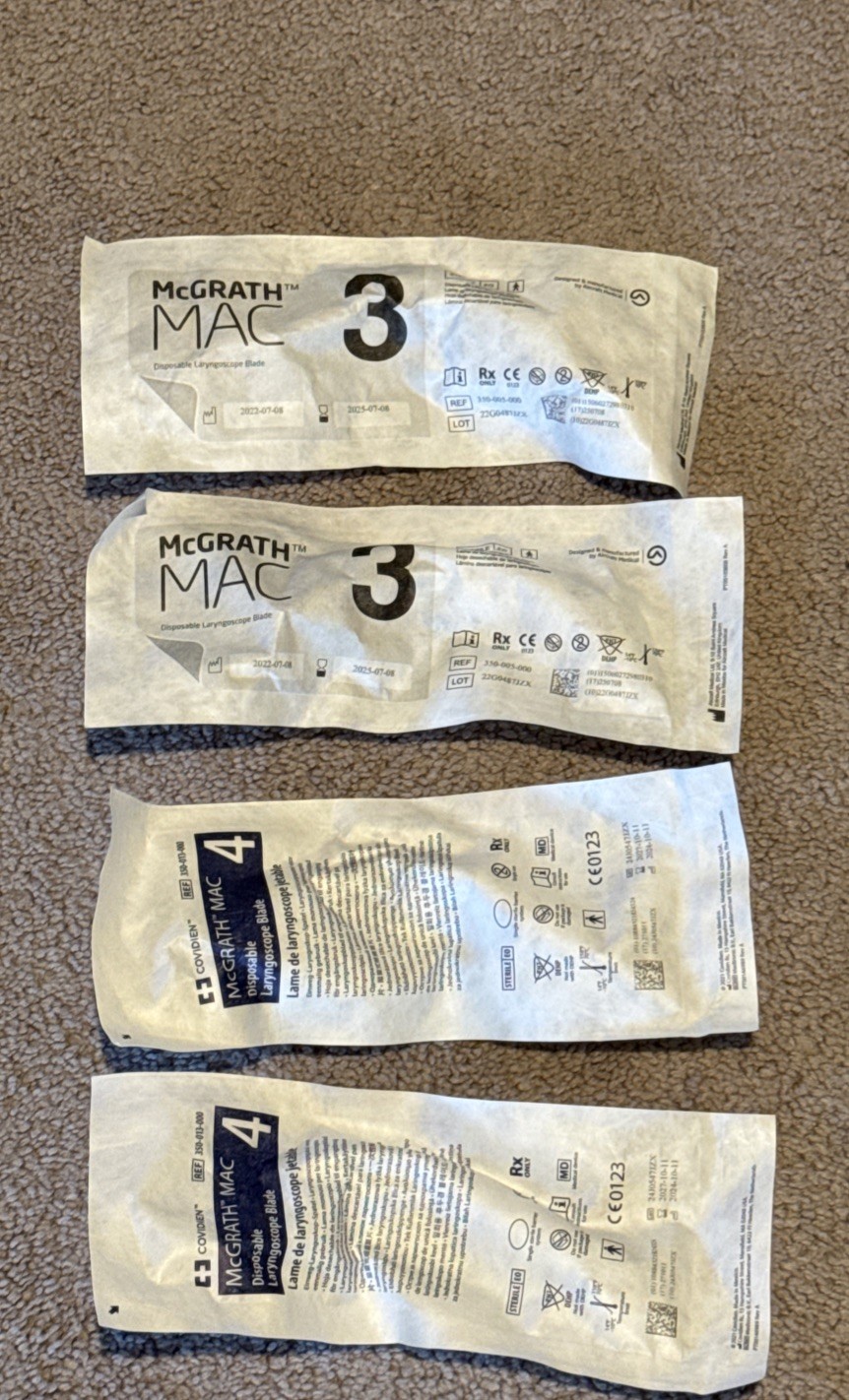 McGrath Laryngoscope MAC # 3 & 4 Disposable Blade (4 pack) (expires 2025 JULY)