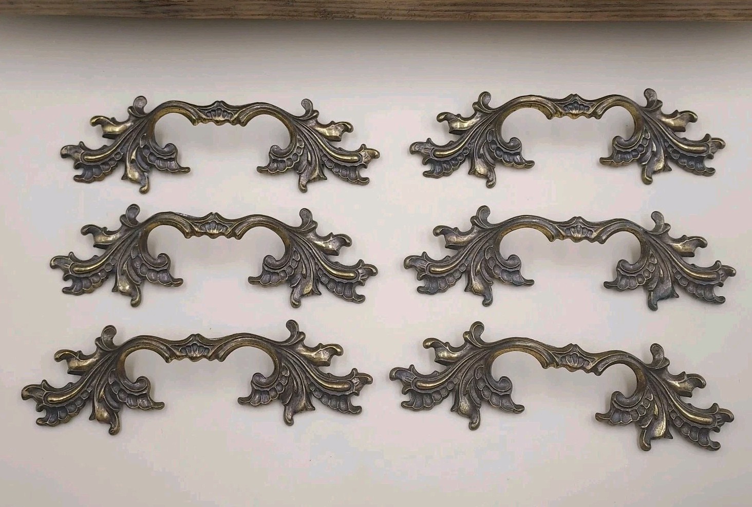 Set of 6 Vintage KEELER Brass French Provincial Drawer Pulls 3.5" Center Holes