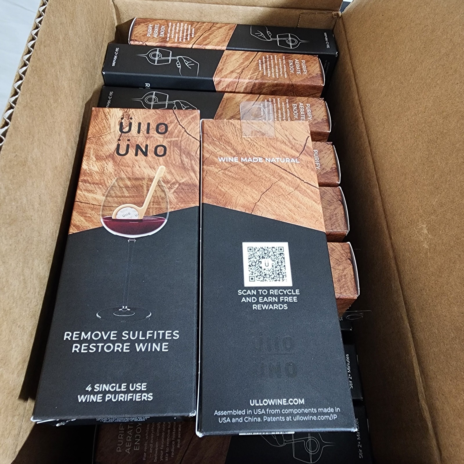 (Lot of 16 Boxes) Üno Wine Purifying Wands 4 ct. Boxes + Display