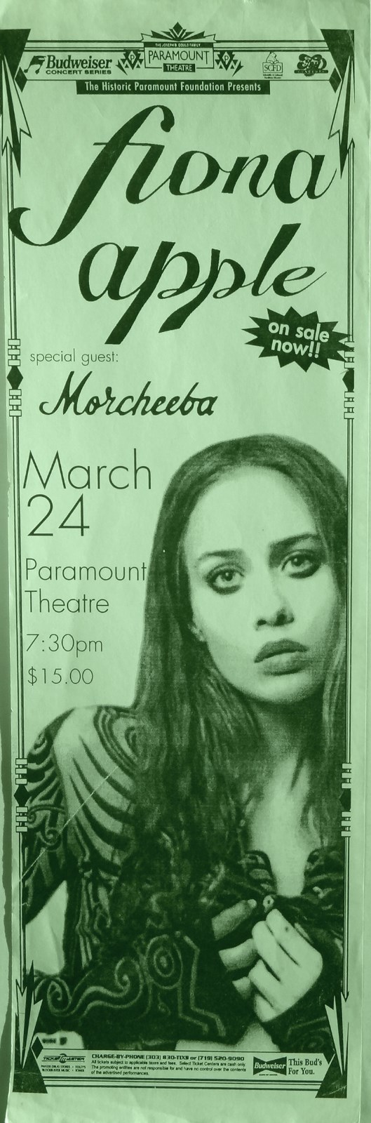 FIONA APPLE / MORCHEEBA "TIDAL TOUR" 1997 DENVER CONCERT POSTER - Art Pop Music