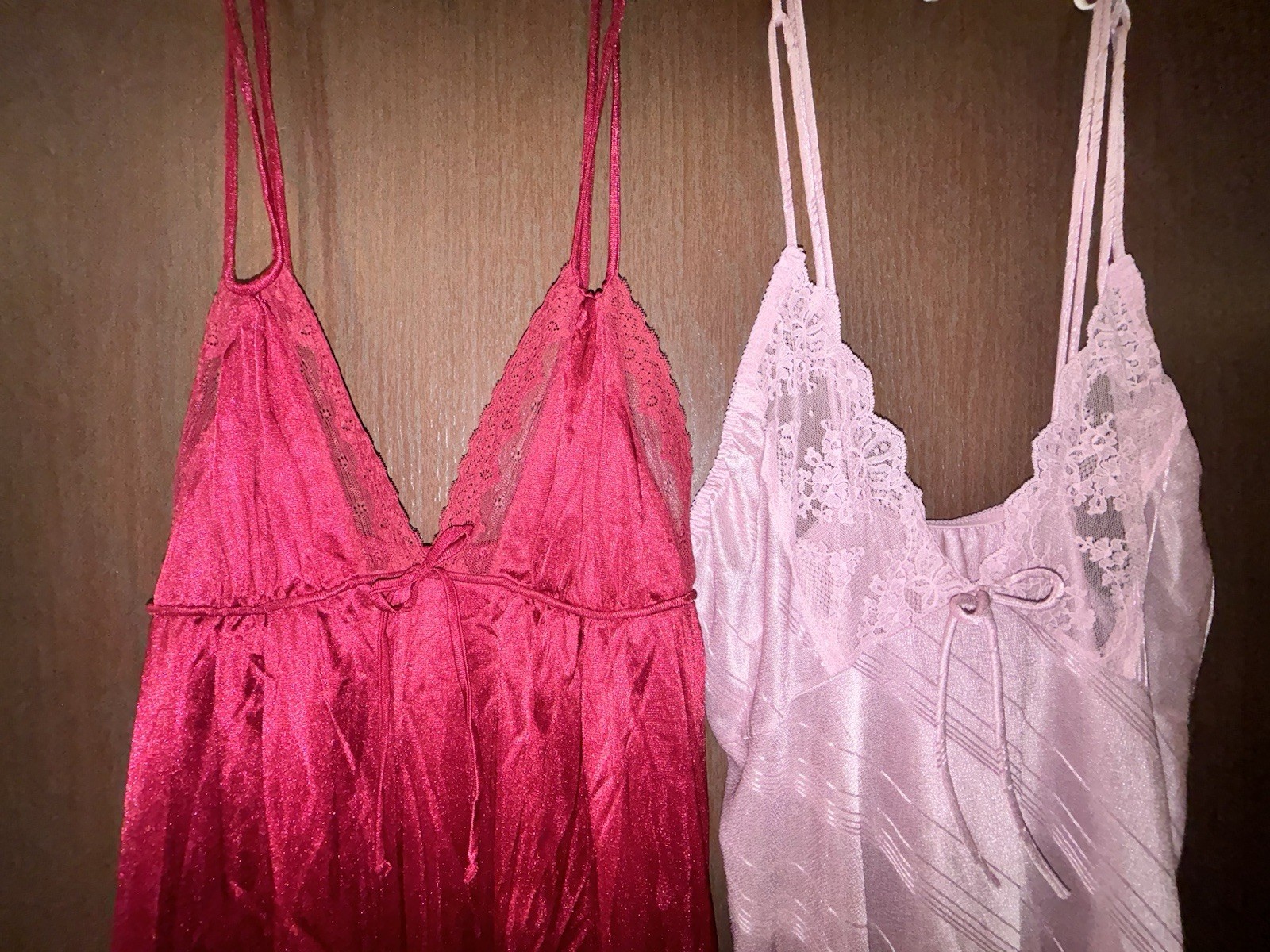 Vintage Sears Long Nylon Nightgown Lace Trim S 32/34 USA (2) Wine, Mauve