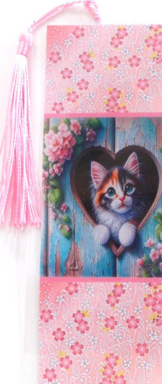 CAT IN A HEART FRAME/BIRD,CATS,FLOWERS,DOG,BOOKMARKS-WITH TASSEL