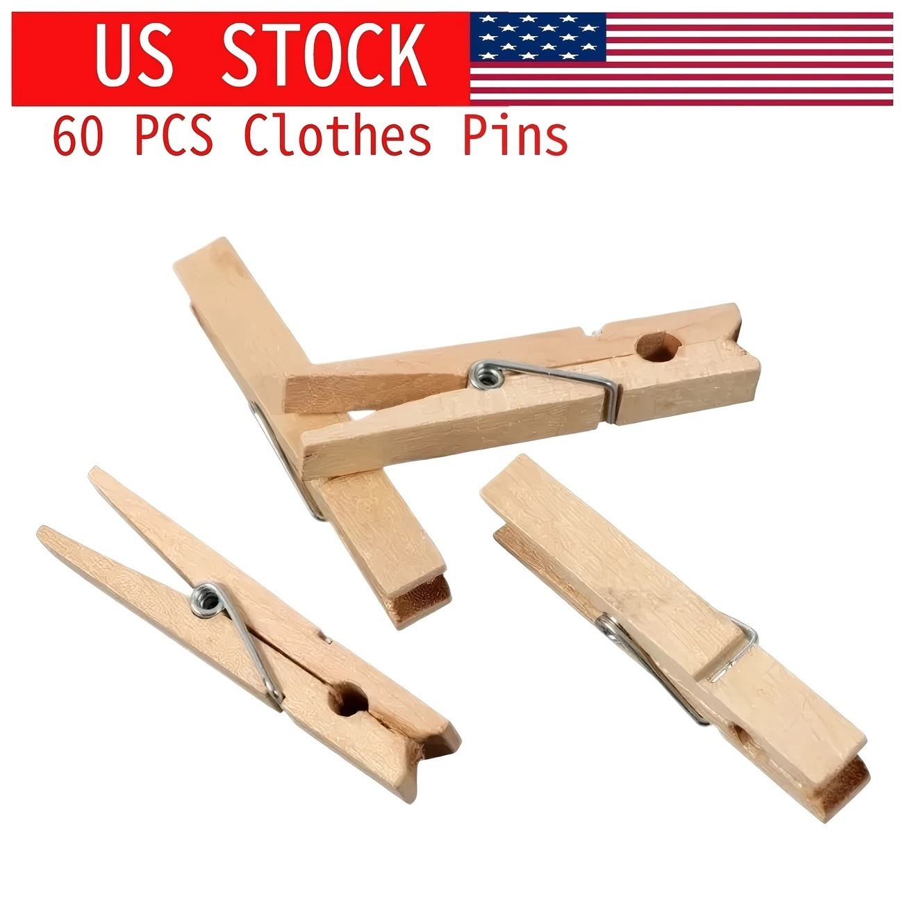 60X Wood Wooden 2 Inch Clothespins Laundry Clothes Pins Crafts Photos Pins US