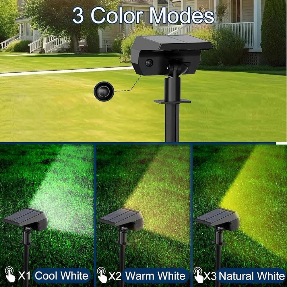 8 Pack Solar Spot Lights Outdoor, 74 LED 3 Lighting Modes 2-in-1 Solar Landscape