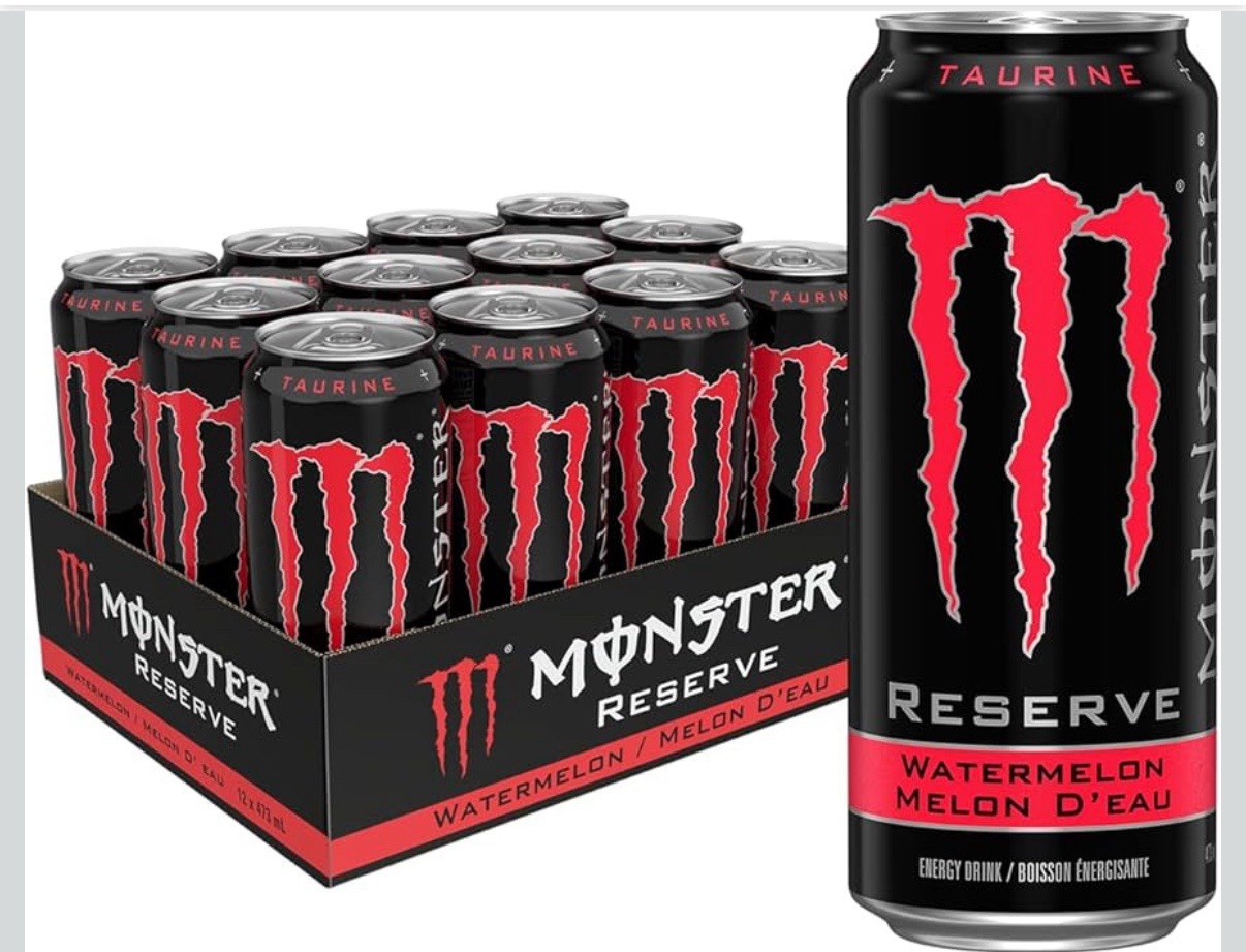 MONSTER ENERGY RESERVE WATERMELON FLAVORED DRINK 12 FULL 16 FLOZ 12.25 BBD