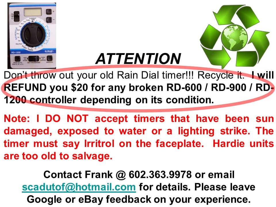 Irritrol / Hardie Rain Dial RD-600 - NEW - 24hr ship - *5yr WARRANTY*
