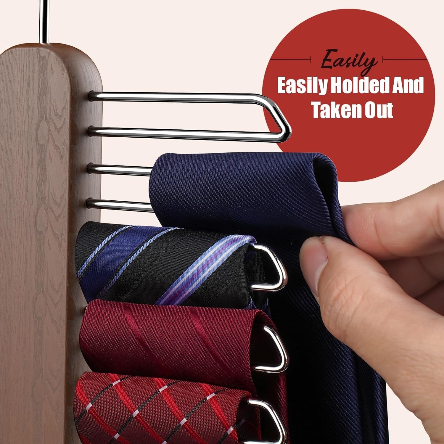 Wood Tie Rack Holder Necktie & Belt Hanger Organizer Storage Rack Space Saver