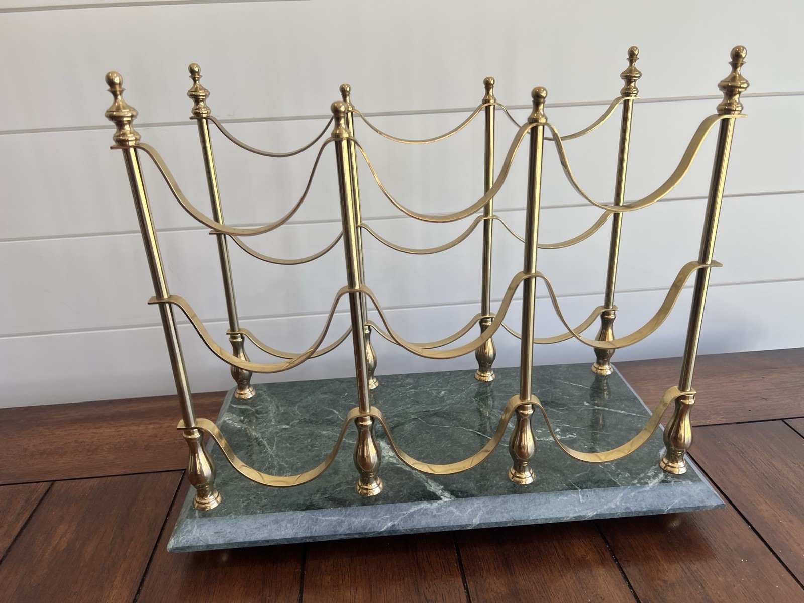 WINE Bottle RACK TRAY Magazine HOLDER Brass Marble BARWARE CHIC DUDE