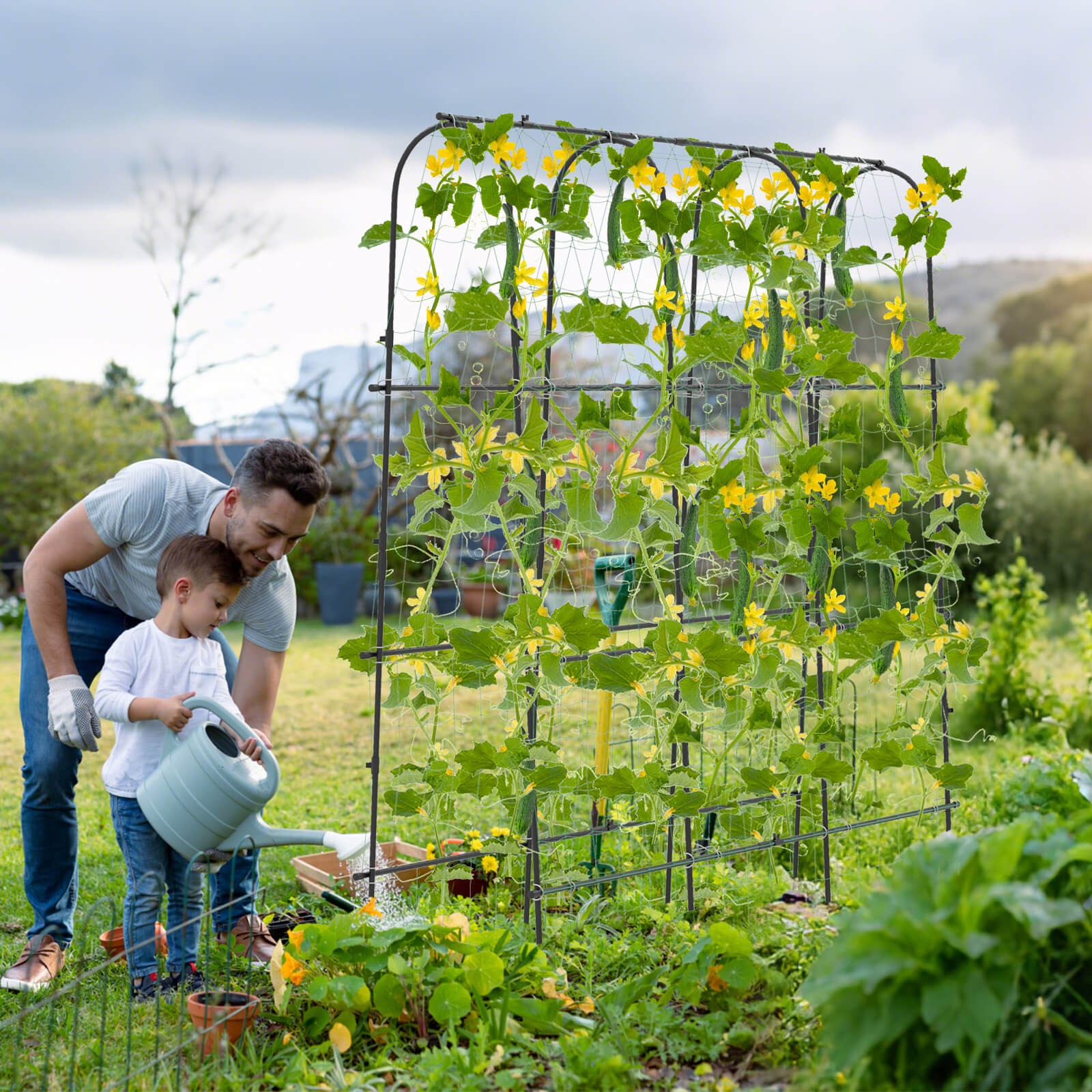 71" x 71" U-Shaped Garden Trellis w/Tear-resistant Netting Sharp Ground Stakes