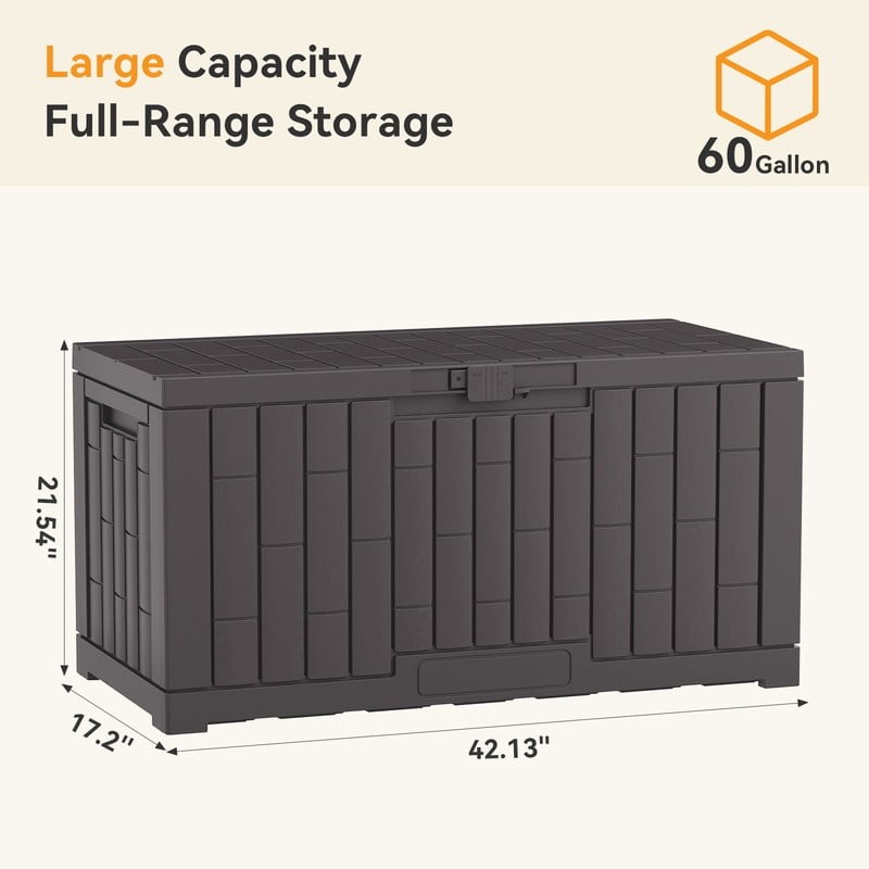 60 Gallon Deck Box, Lockable Resin Outdoor Storage Box with Hundles