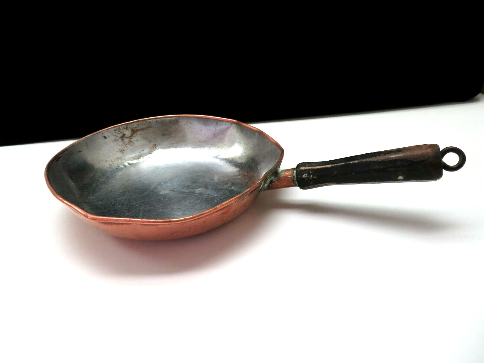Vintage Copper Tin and Brass W/ Wood Handle Fry Pan