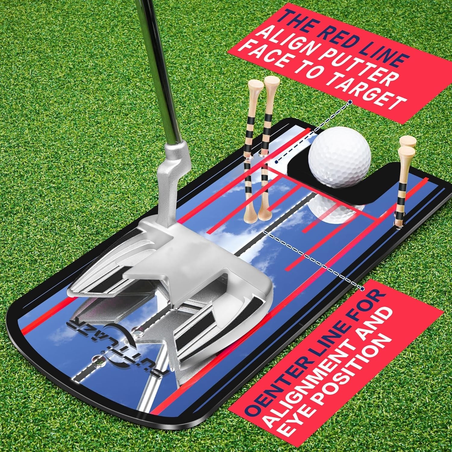 Putting Mirror Golf Training Aid with 6 Tees Portable Putter Practice Tool for M