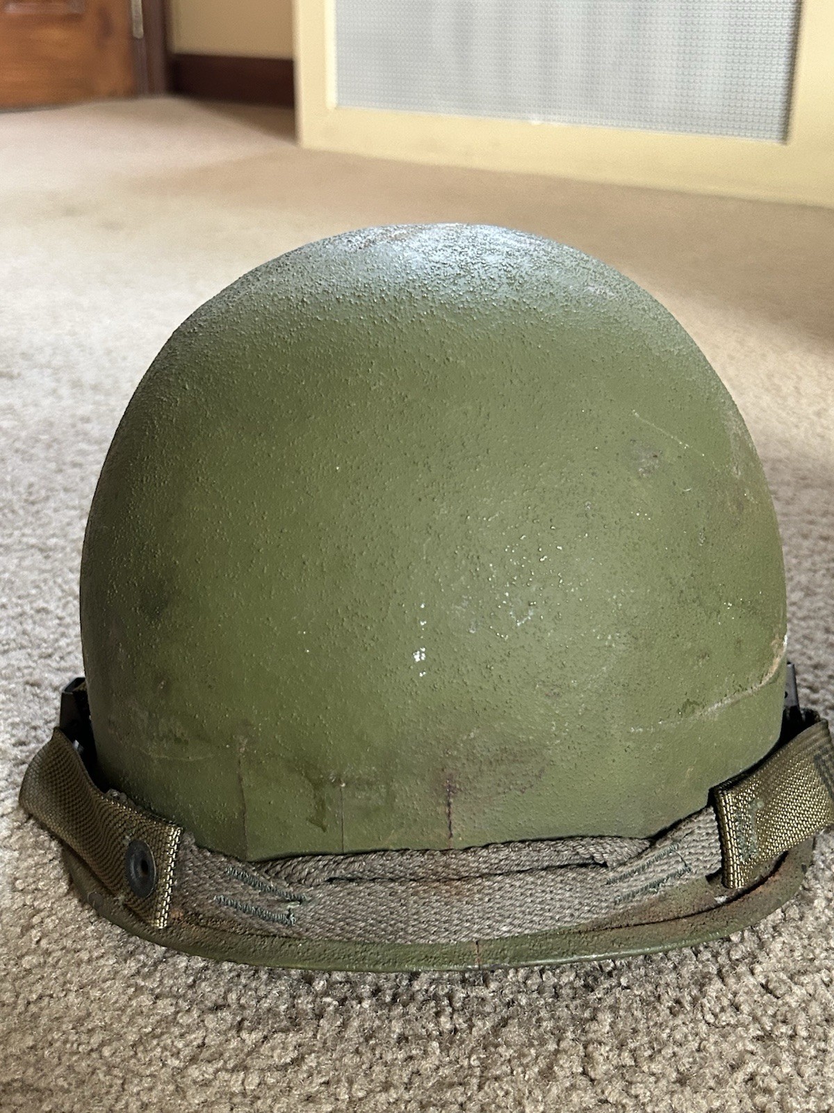 Lot of (2) Vintage Military Helmets 1970s-1980s Era Light Green 07 On Strap