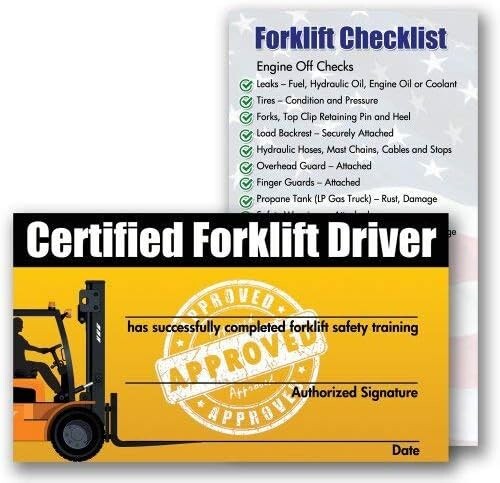 Forklift Certification Training Cards - Certified Forklift Driver Card - Safety