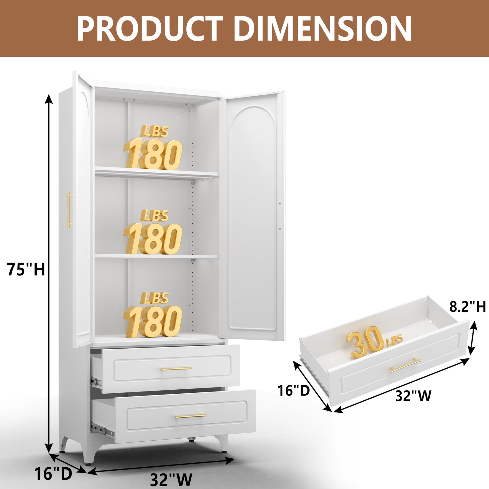 Kitchen Pantry Cabinet 75" Tall Metal Pantry Cabinet with Two Drawers