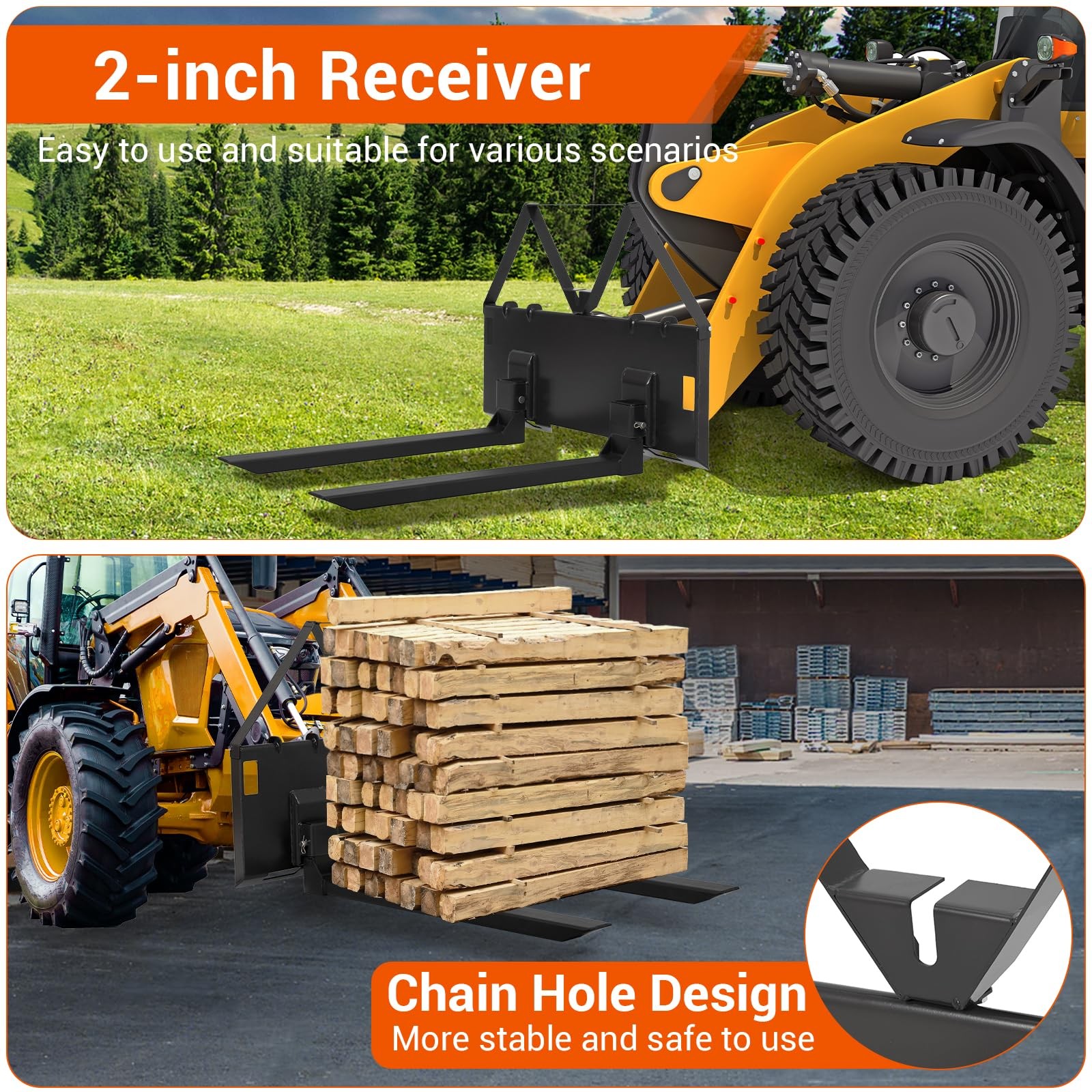 45" Skid Steer Pallet Forks, 3200LB Capacity, Quick Attach for Tractors & Loader