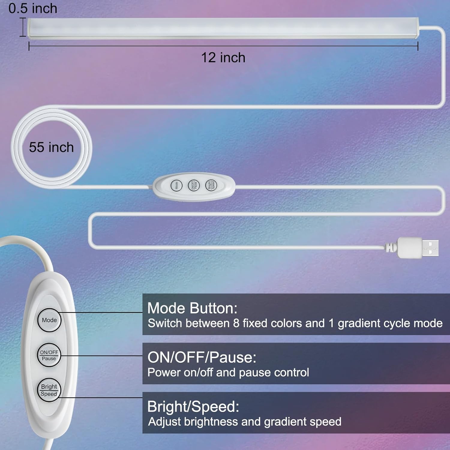 RGB Mood Lighting Bar, Under Cabinet Lights with 8 Colors & Dynamic Modes, Easy