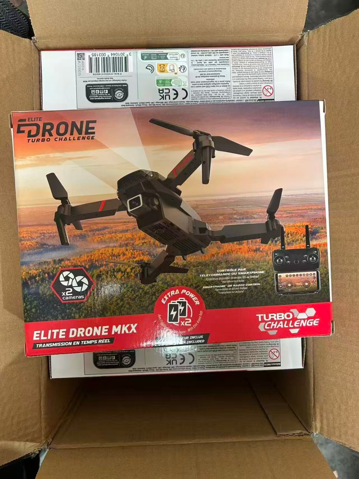 Turbo Challenge Elite Drone MKX Quadcopter 2 Cameras Foldable 360° Flip 2Battery