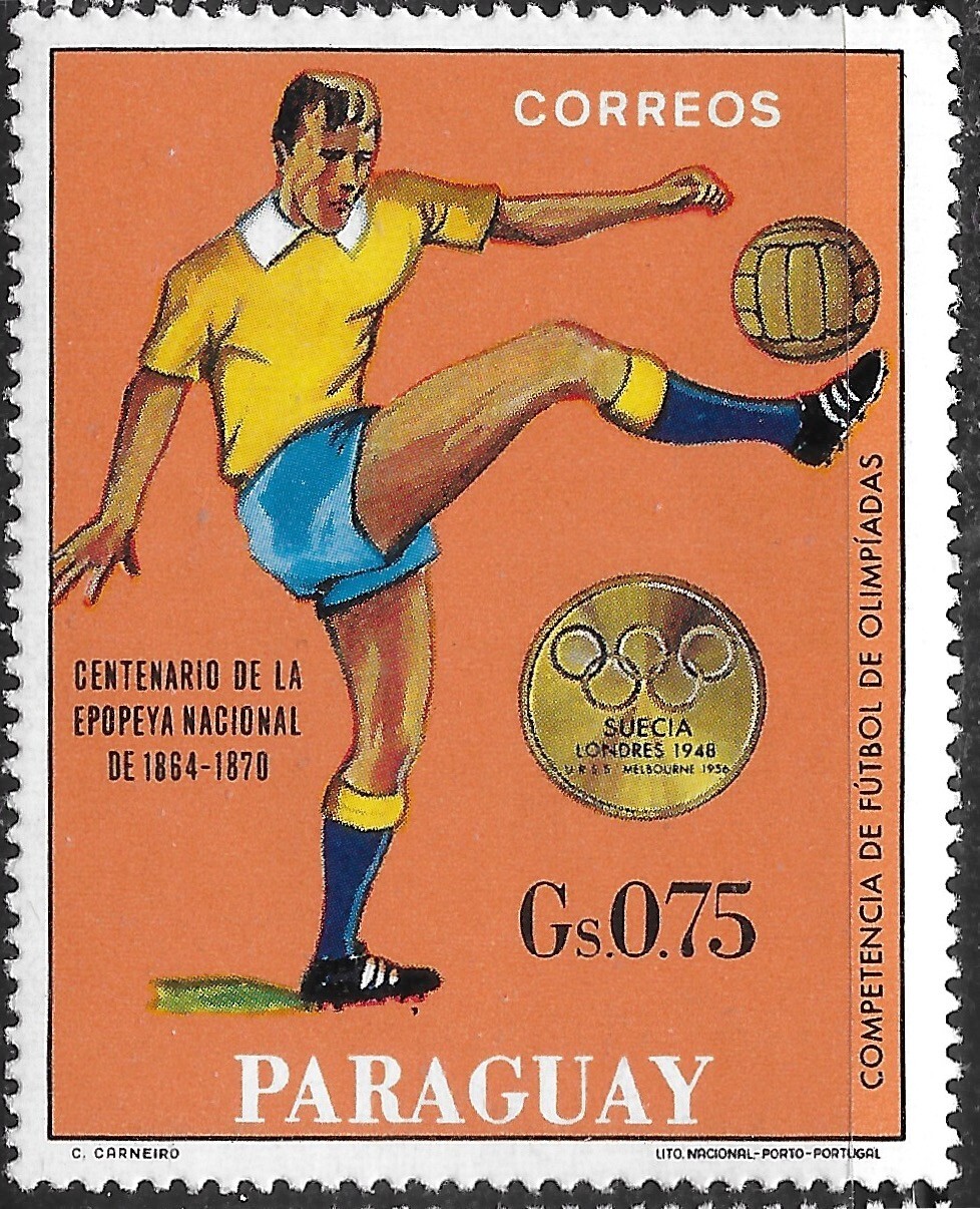 1969 PARAGUAY   WORLD FOOTBALL  in OLYMPIC GAMES 0.75cs🔥SOCCER 🔥MNH**OG VF