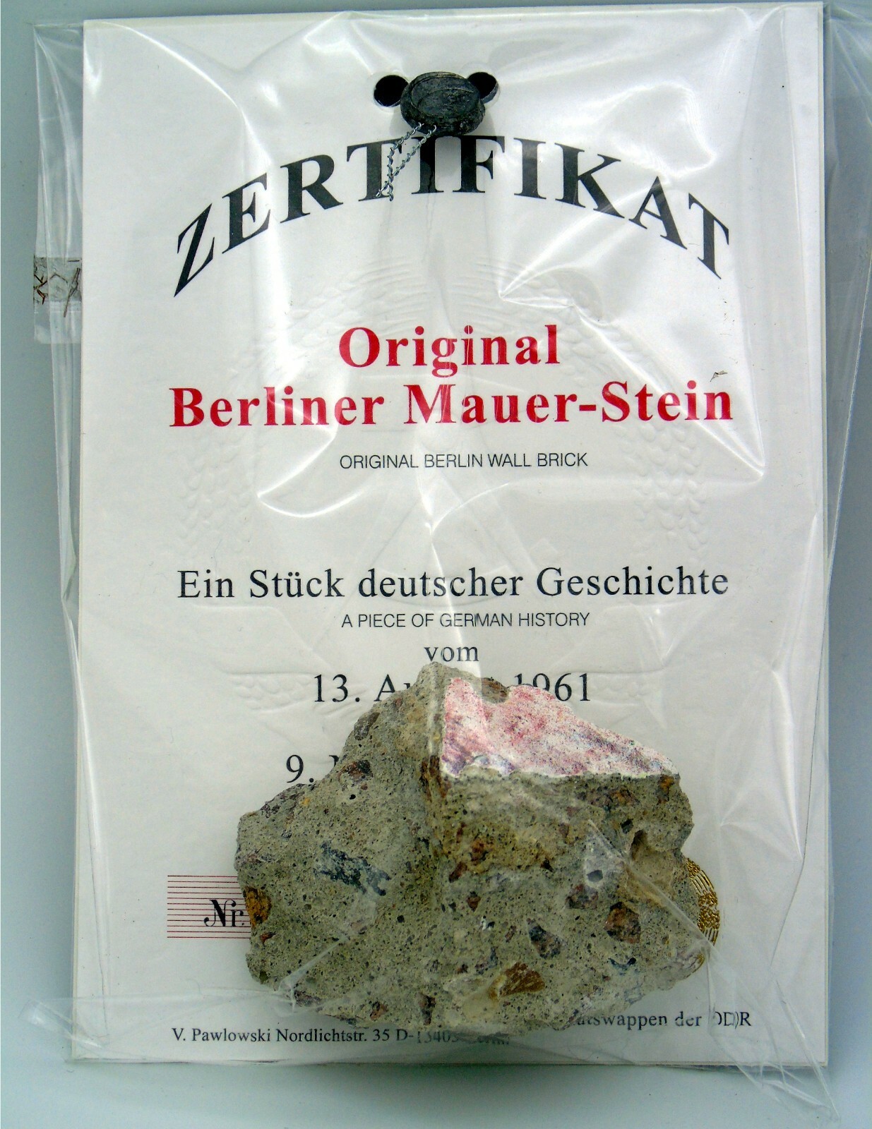 Large Authentic Piece of the BERLIN WALL with Certificate of Authenticity