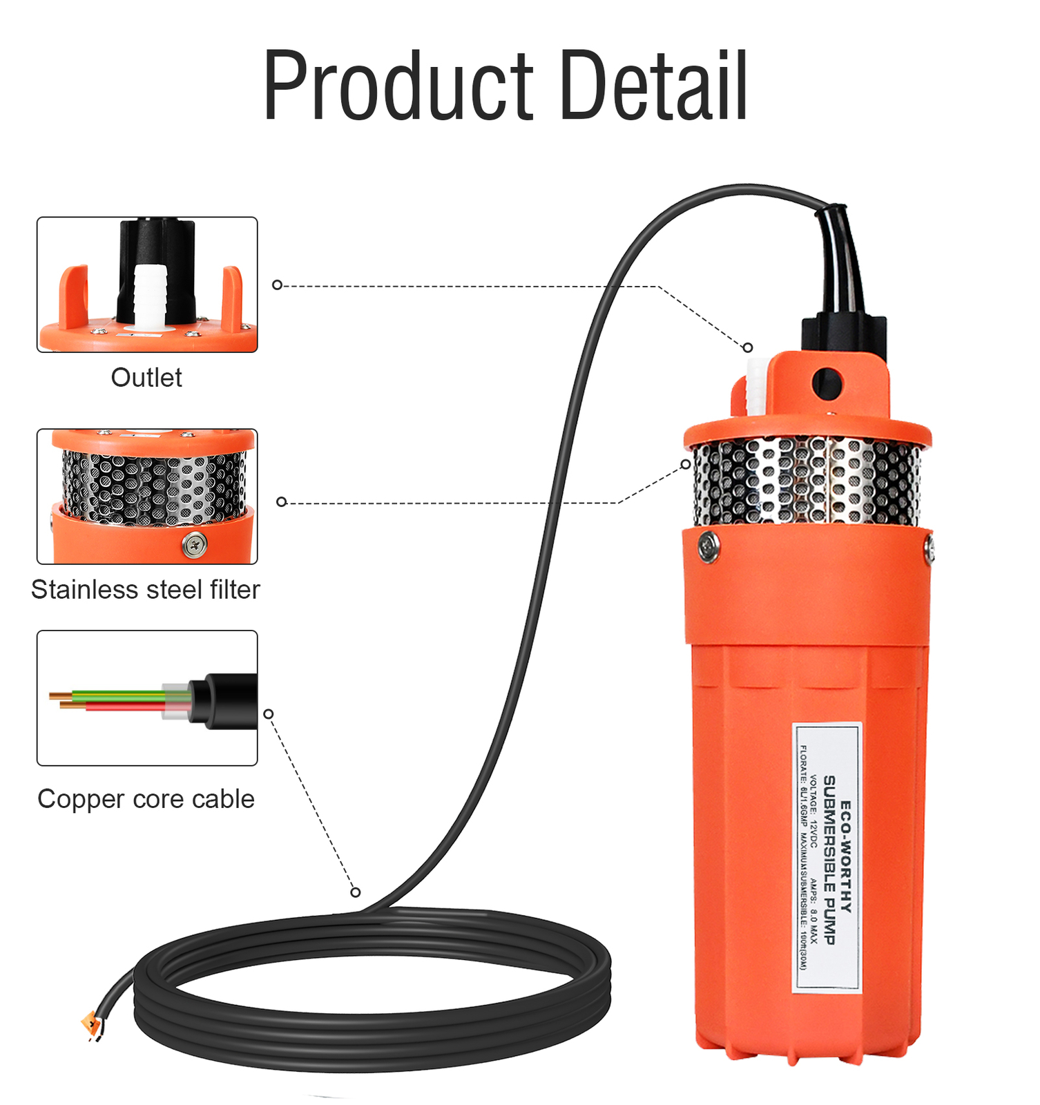 Solar Water Pump Kit -12V DC Submersible Well Water Pump &100W Solar Panel ,Farm