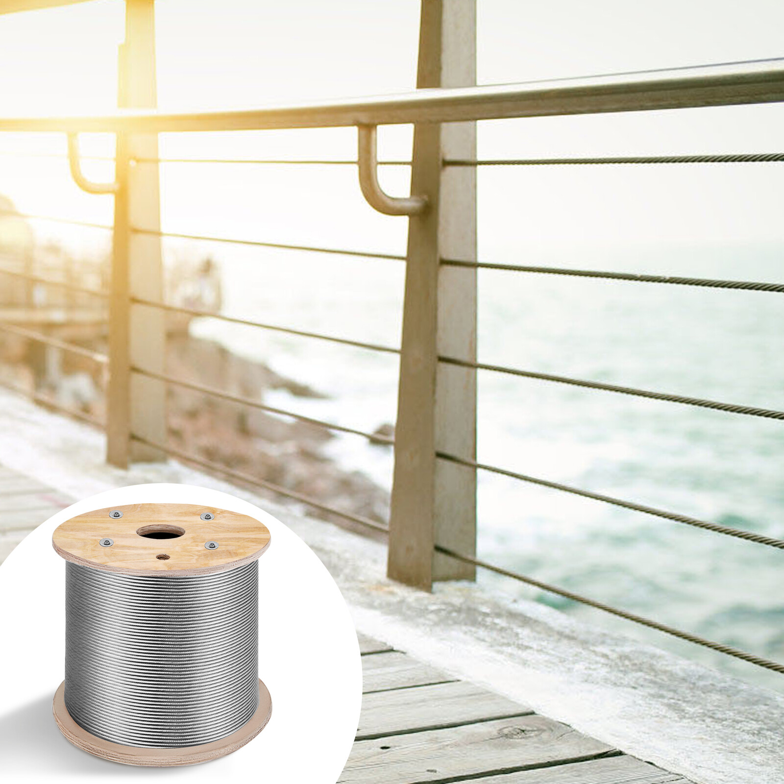 VEVOR T316 Stainless Steel Cable 3/16"x1000ft Wire Rope Cable Railing 1x19