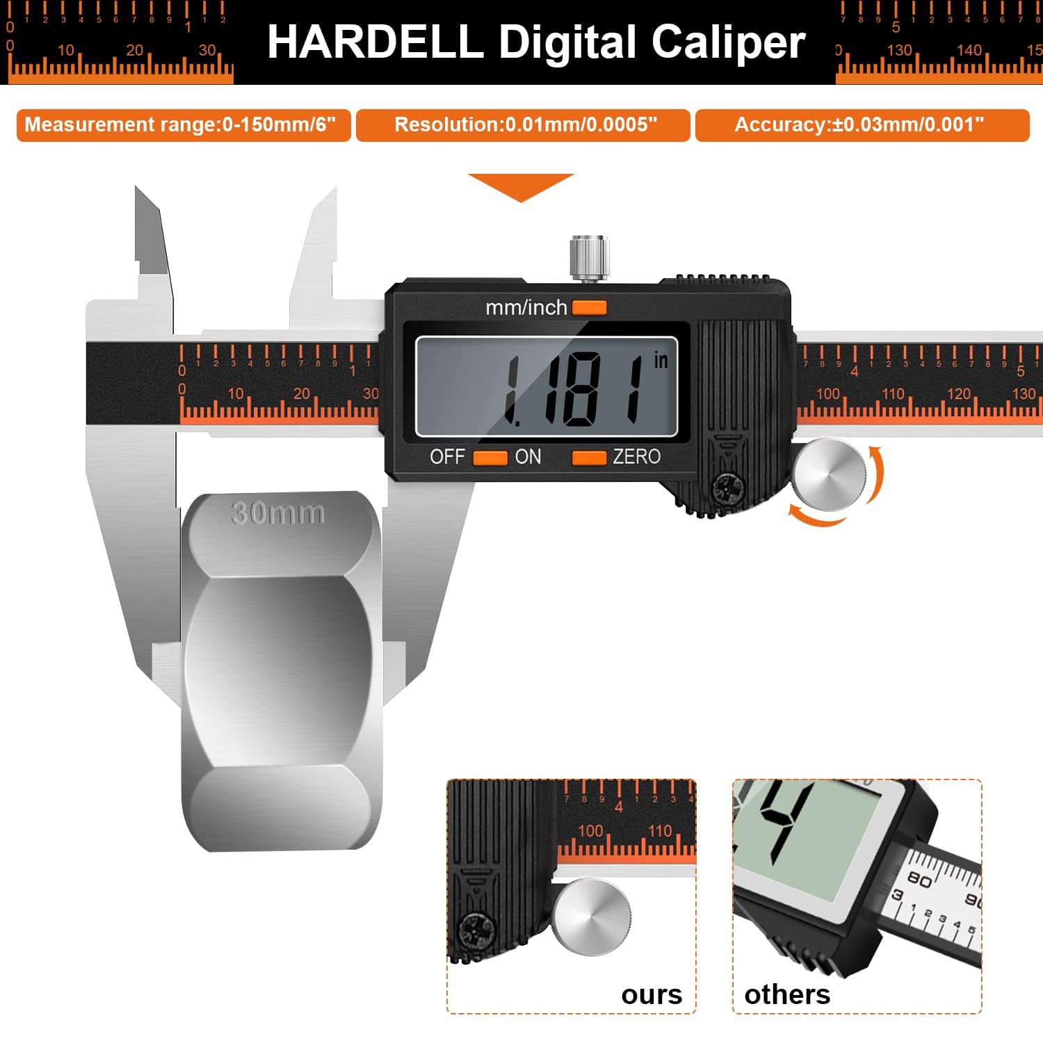 HARDELL Digital Caliper, 6 Inch Stainless Steel Caliper Measuring Tool with Larg