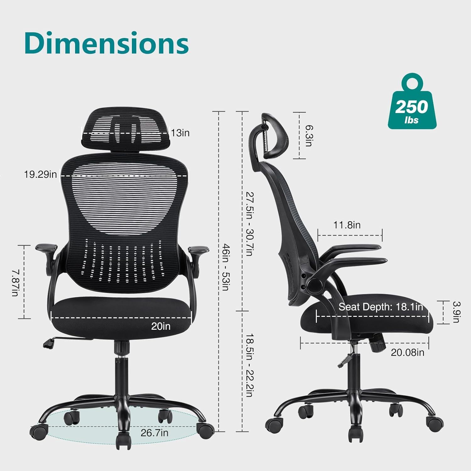 Home Office Computer Desk Chair Ergonomic High-Back Mesh Rolling Work Task Chair