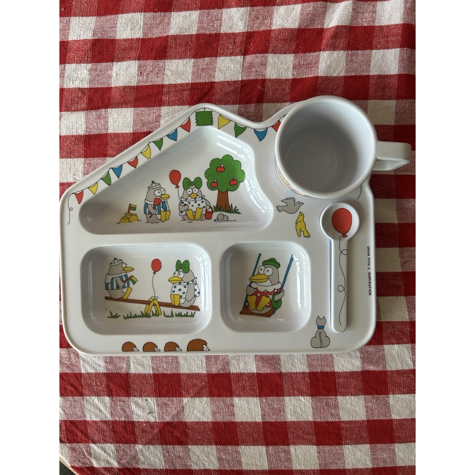 Kibouki Kids Melamine Dinnerware Set Uncle Fritz Penguin Divided Tray Mug Spoon