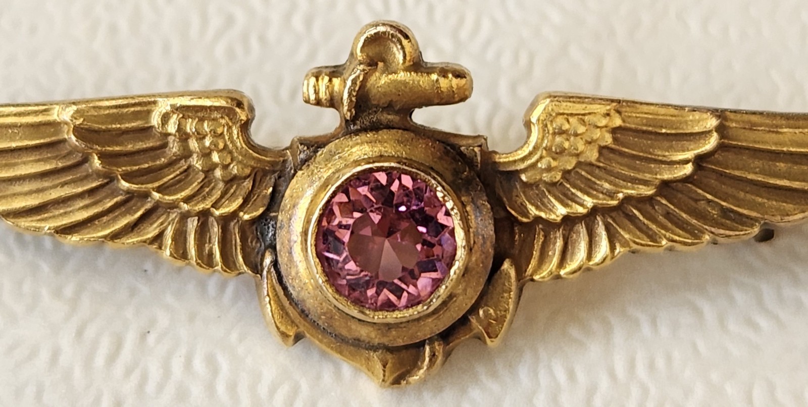 Vtg WWII US Navy Aviator Pilot Sweetheart Wings Pin H&H 1/20 12k GF W/Gemstone