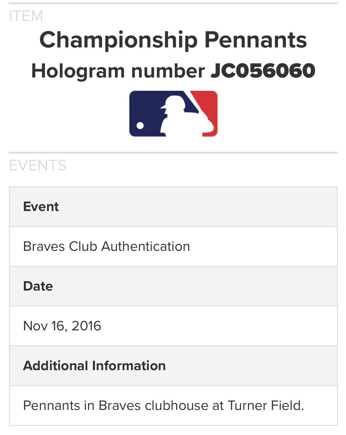 Atlanta Braves Game Used Turner Field Championship Pennant