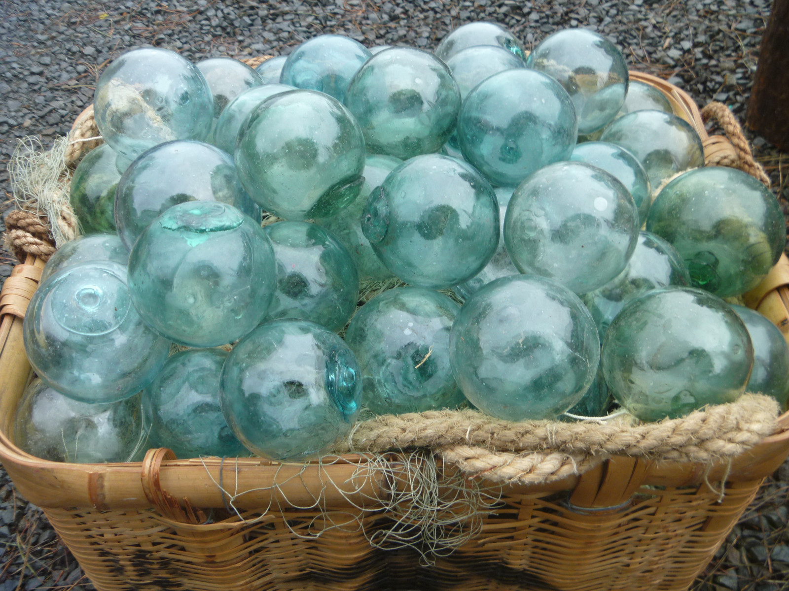 Japanese GLASS Fishing FLOATS 3" LOT-5 Round Net Buoy BALLS Authentic Vtg USA BZ