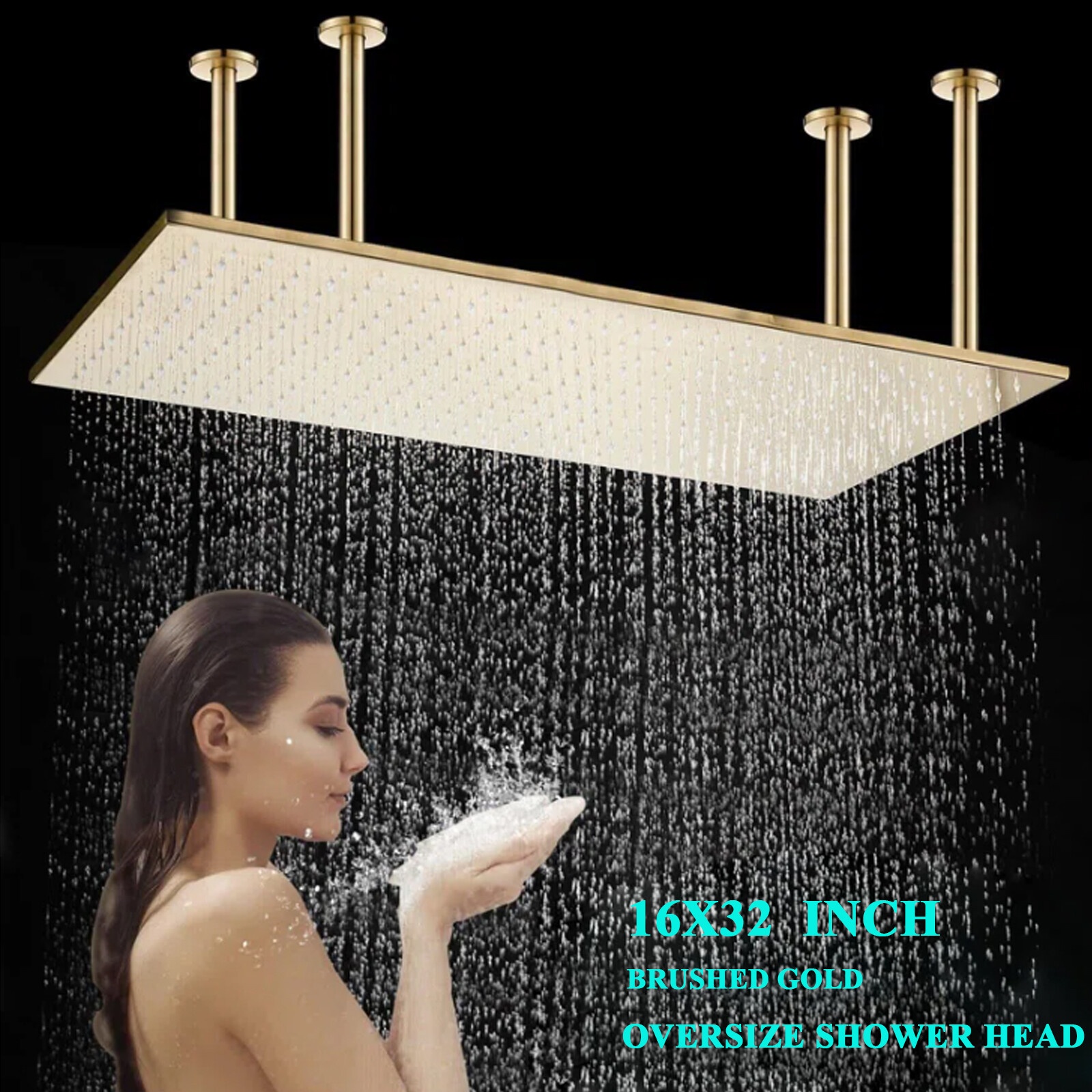32x16" Large Rainfall High Pressure Luxury Shower Head Top Sprayer Ceiling Mount