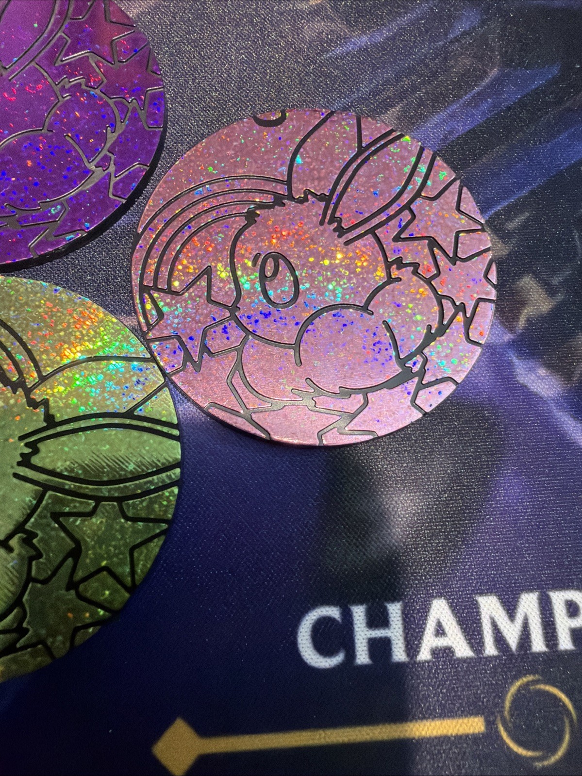 Set Of 7 Pokemon PRISMATIC EVOLUTIONS Jumbo Eevee Coins Sparkle Red Blue Pink