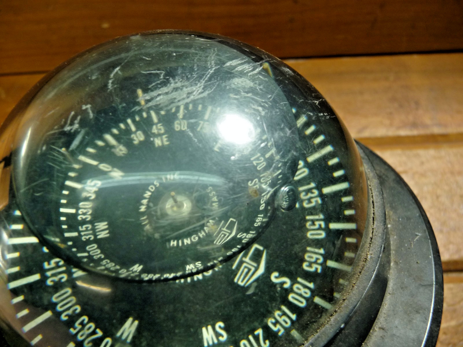 Vintage Marine COMPASS Boat Nautical, ALL HANDS Inc. HINGHAM, MASS