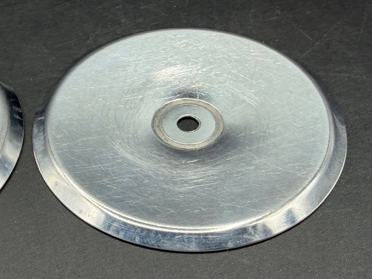 3 Vintage Chrome Concave Round Pull Knobs w/ Matching Backplates & Screws.