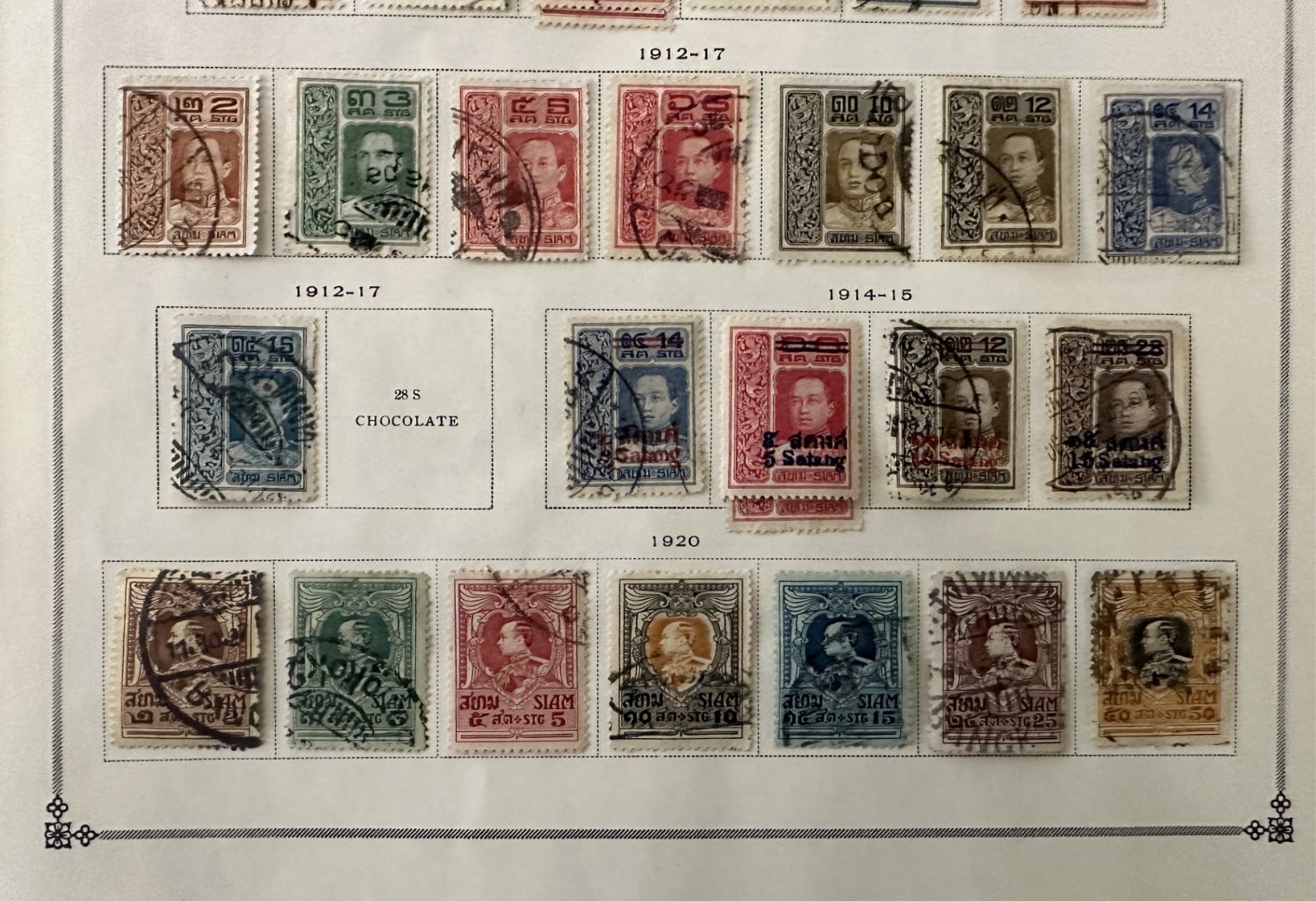 Siam (Thailand) Classic Stamps 1883–1920 Early Issues, Single Album Page 2 Sides