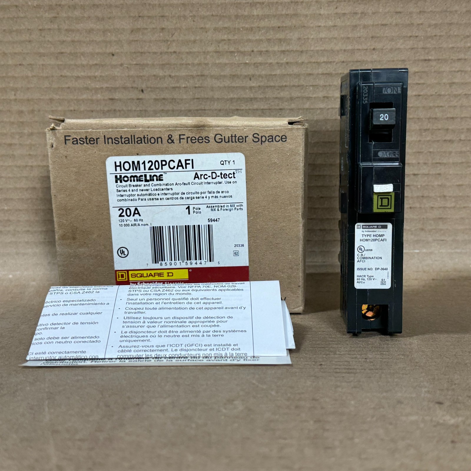 NEW Square D HOM HOM120PCAFI 1 Pole 20 Amp 120V Arc Fault AFCI Circuit Breaker