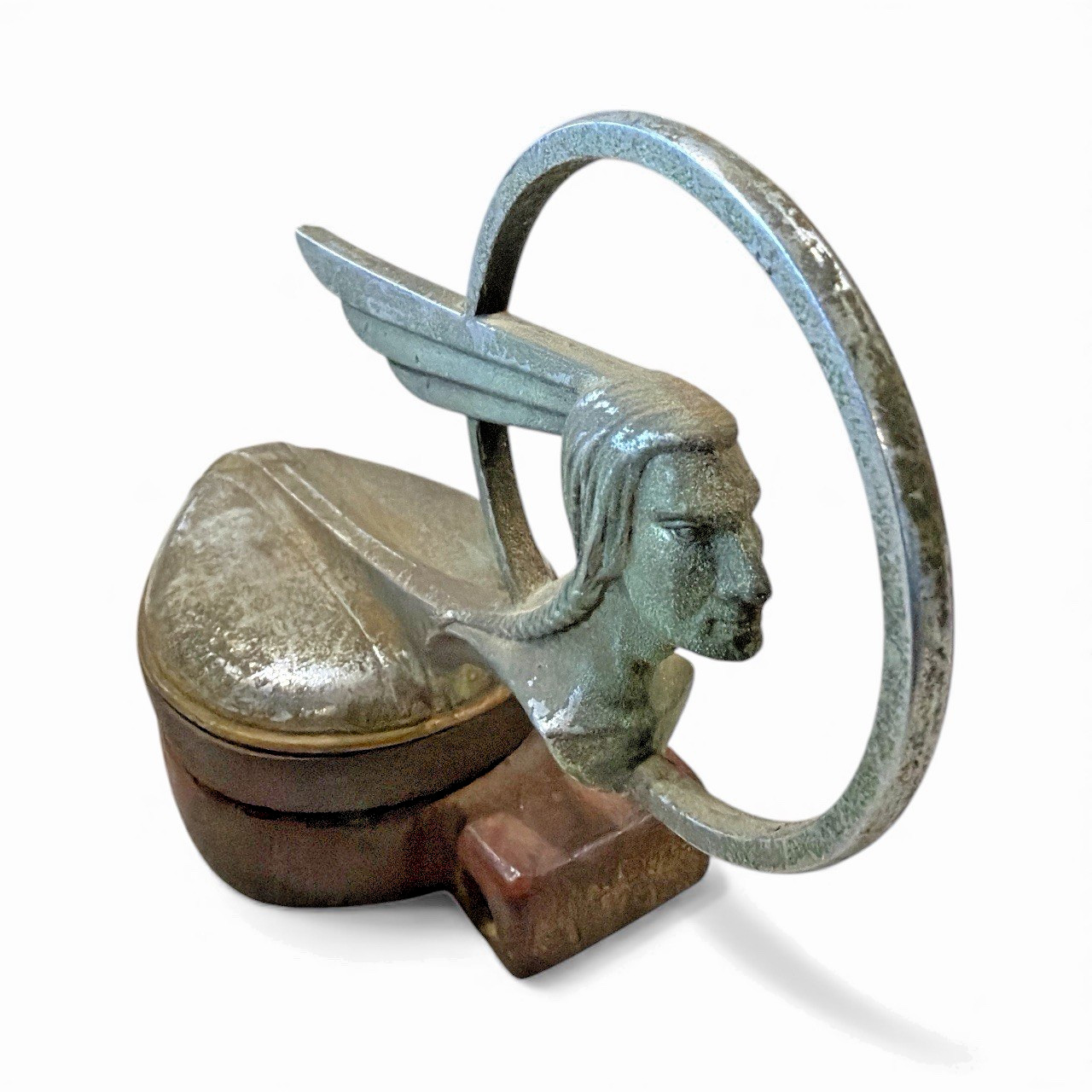 OEM 1934 Pontiac Hood Ornament Unrestored Mounted on Wood Base