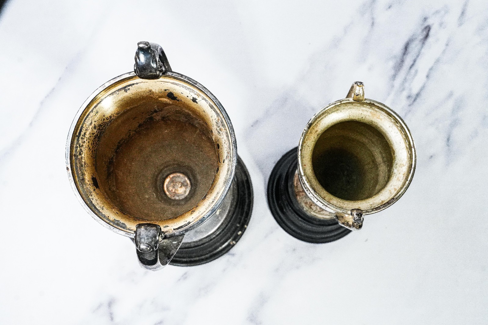 Classic Pair of Large Silverplate Antique Trophy Cup Trophies Home Decor Prop